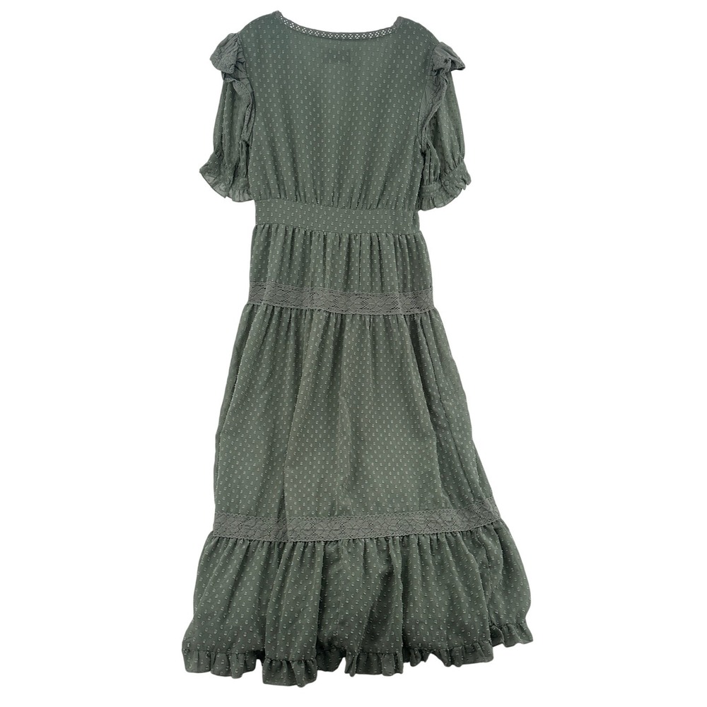 Asos Design Women 8 Olive Green Fairy Vintage Swiss Dot Ruffle Sleeve Maxi Dress